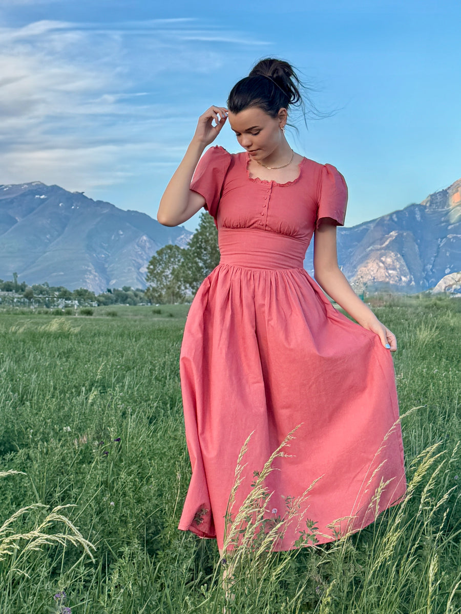 white christmas dresses Pink Cotton-Linen Dress | Comfy, Flattering, and Shapely
