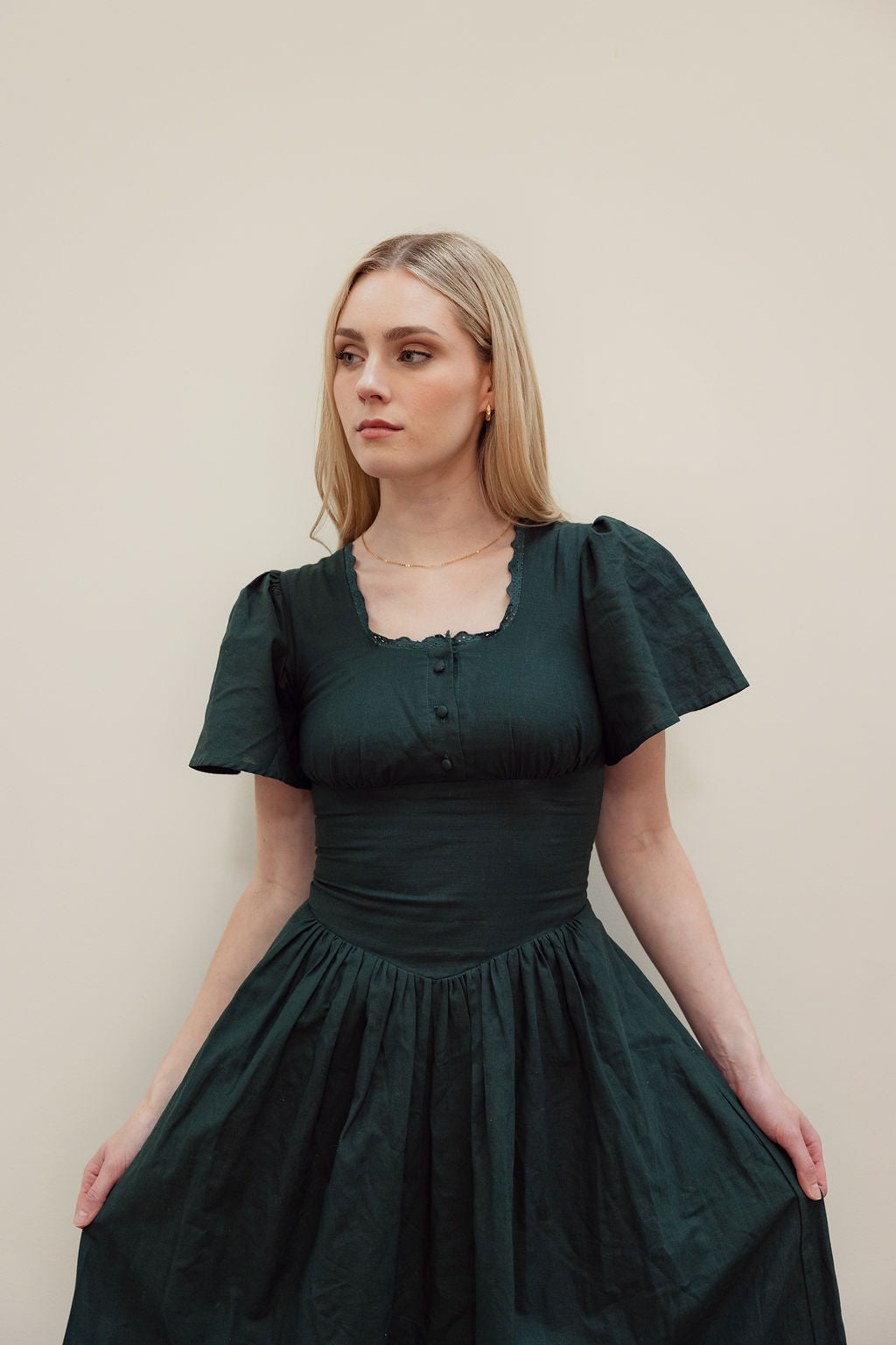 Green Linen Dress | Comfy, Flattering, and Shapely | Small