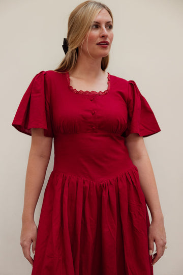 Red linen dress