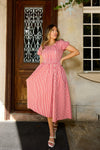 Espinela Dress in Cherry Gingham | Ribbed Red Midi-Dress