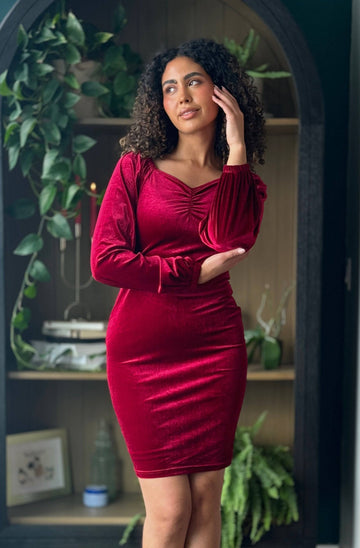 Nonet Dress in Red Wine | Bishop Sleeves Dress - Poet Dresses