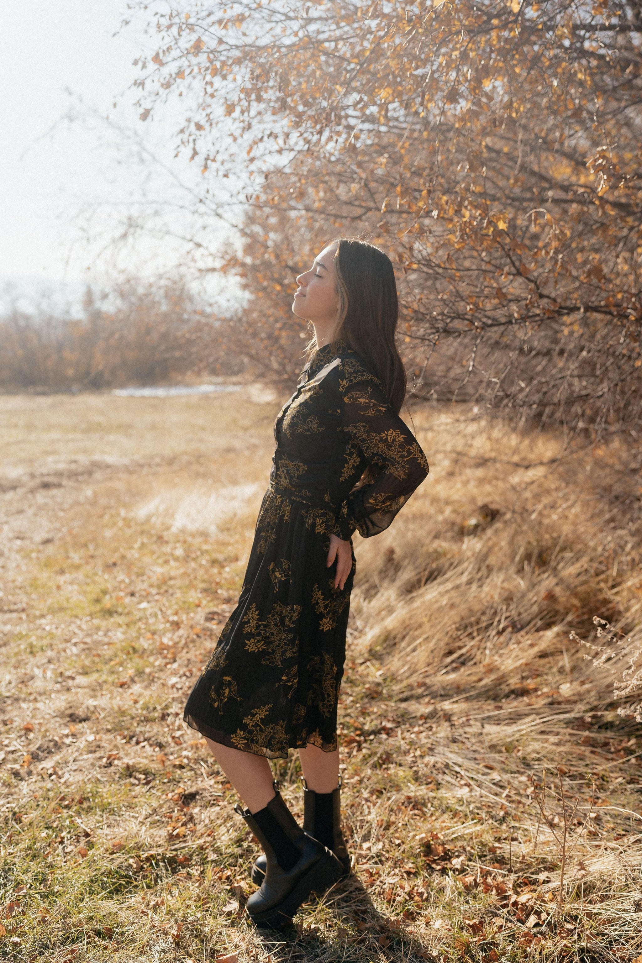 ワンピース &her Typewriter Dress / BLACK Eugenie Dress in Black | Soeur