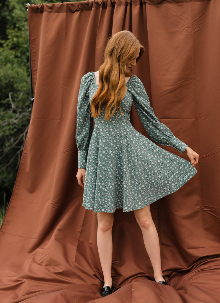 long sleeve square neck dress