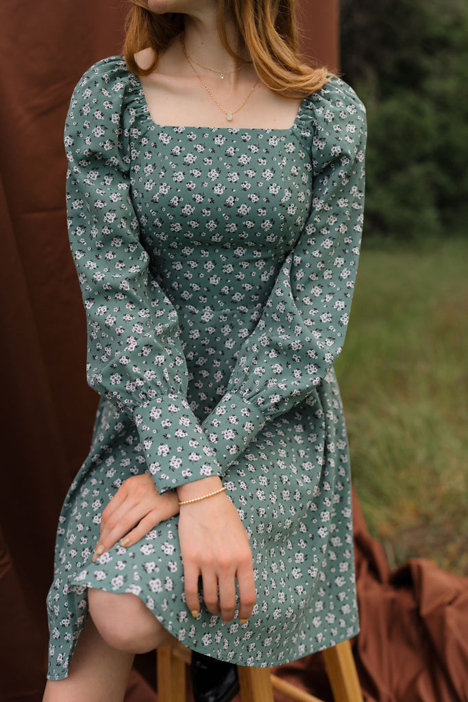 long sleeve square neck dress