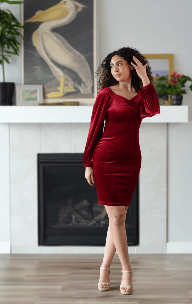 Nonet Dress in Red Wine | Bishop Sleeves Dress - Poet Dresses