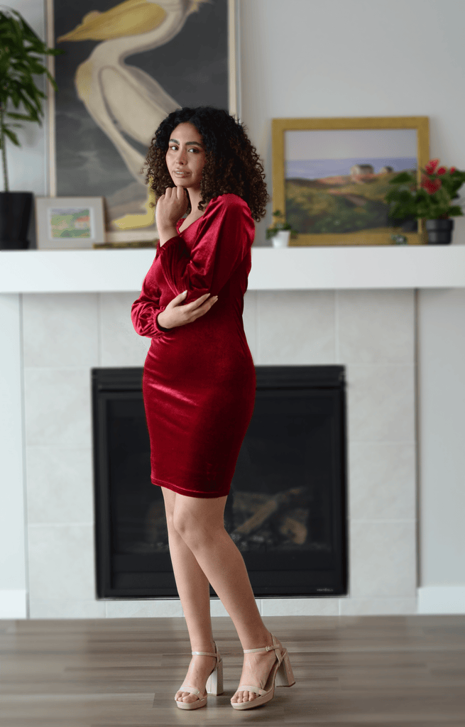 Nonet Dress in Red Wine | Bishop Sleeves Dress - Poet Dresses
