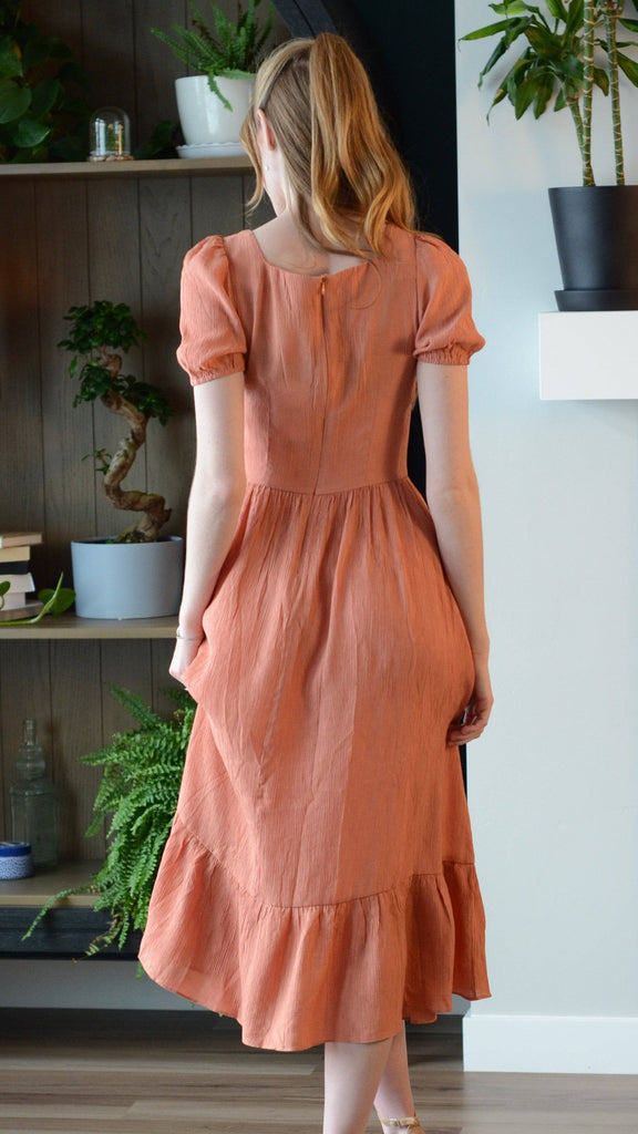 Villanelle Dress | Peach Midi Dress - Poet Dresses