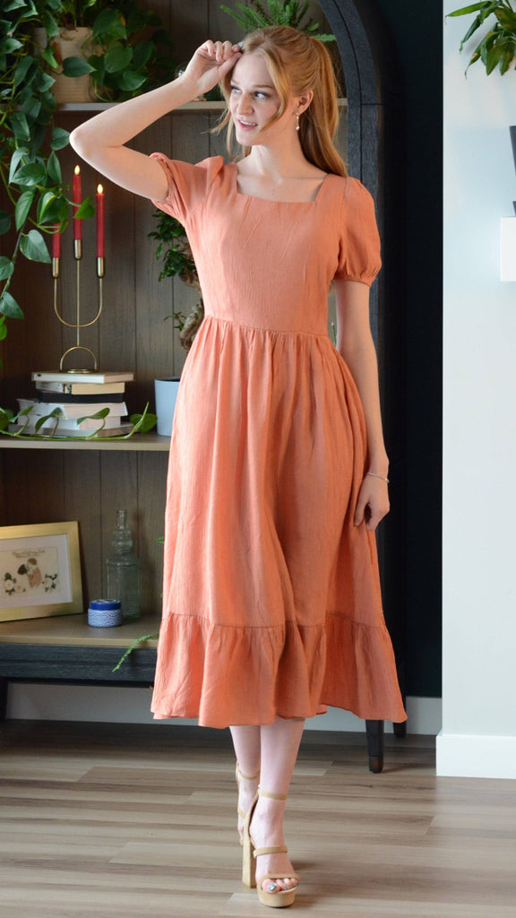 Villanelle Dress | Peach Midi Dress - Poet Dresses
