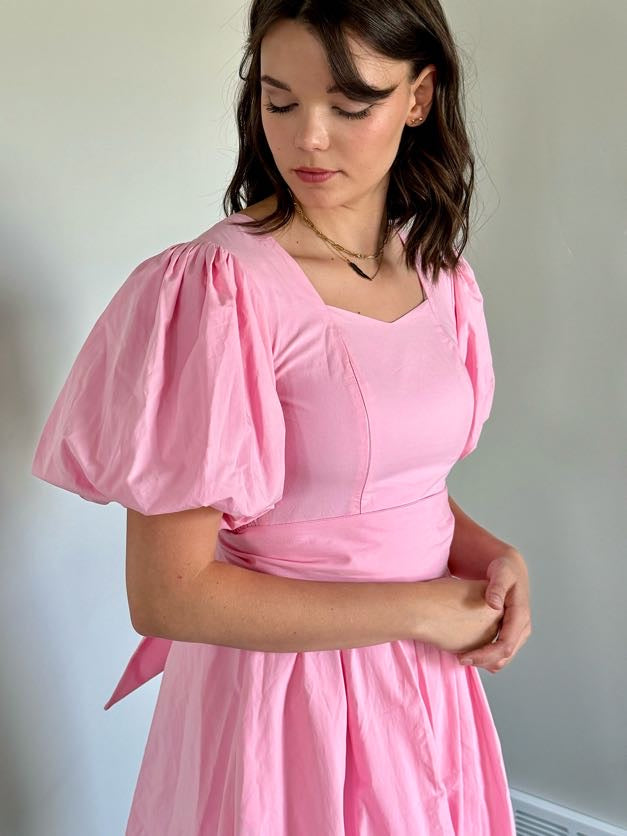 Modest pink birthday dress in babydoll style