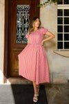 Espinela Dress in Cherry Gingham | Ribbed Red Midi-Dress