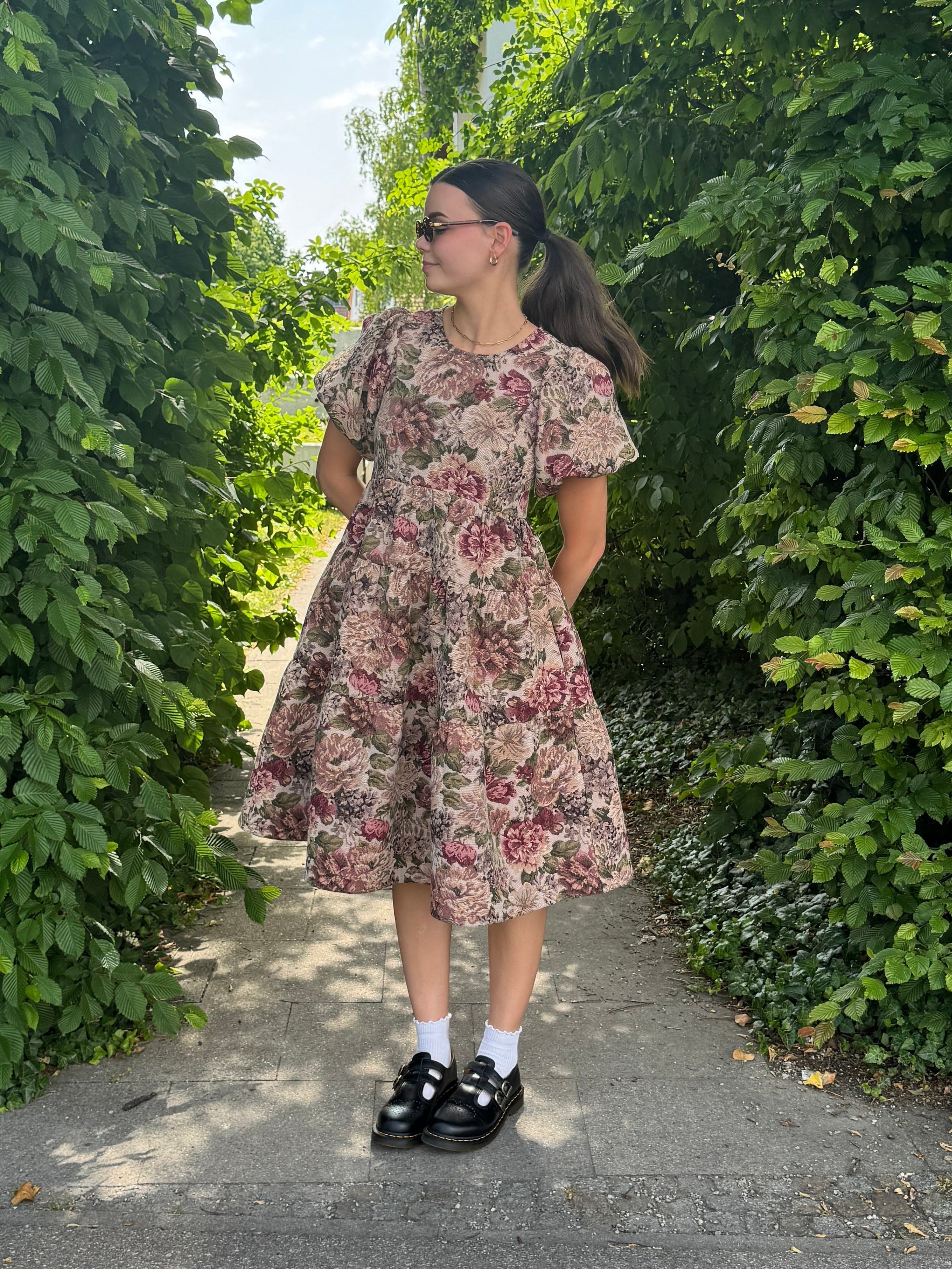 green emerald velvet dress Vintage Bloom Dark Green Multi Floral Print Cotton Maxi Dress main image 1