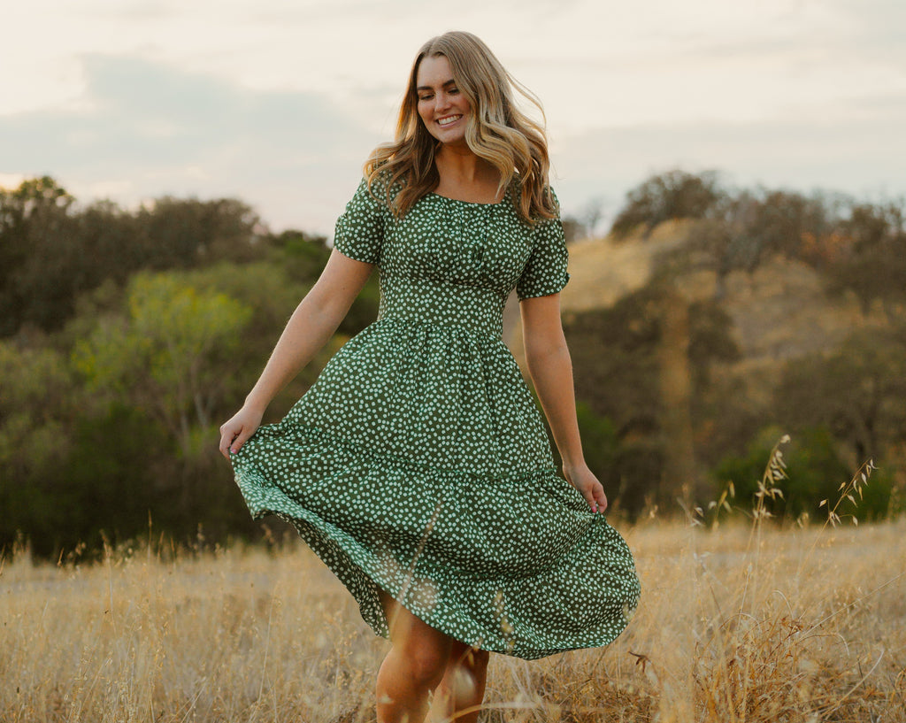 green modest dress
