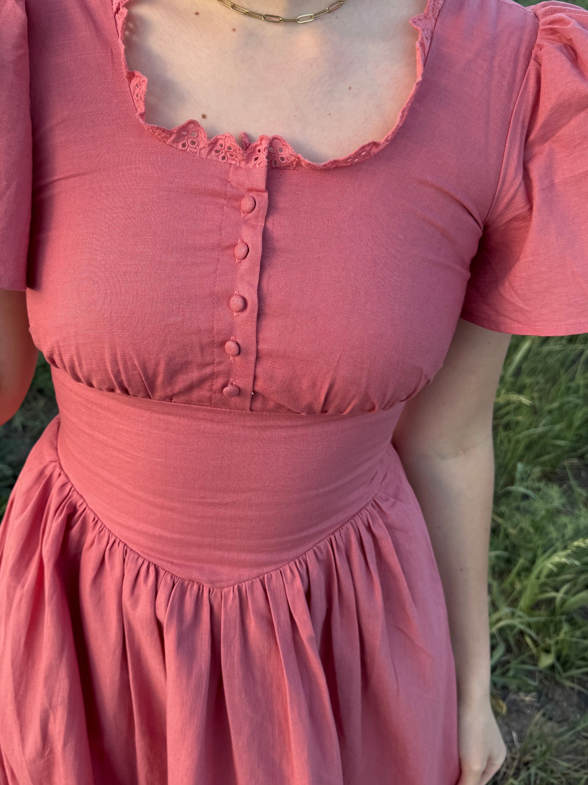 Pink Cotton-Linen Dress | Comfy, Flattering, and Shapely | Small-Business-Made M Pink Cotton-Linen Dress | Comfy, Flattering, and Shapely | Small-Business-Made M