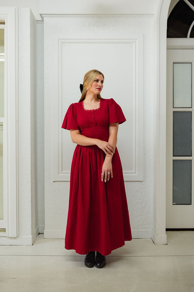 Hymn Dress in Cherry | Red Cotton Dress - Poet Dresses
