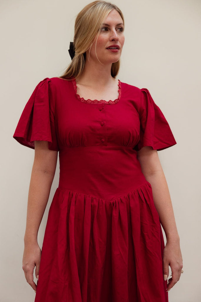 Hymn Dress in Cherry | Red Cotton Dress - Poet Dresses