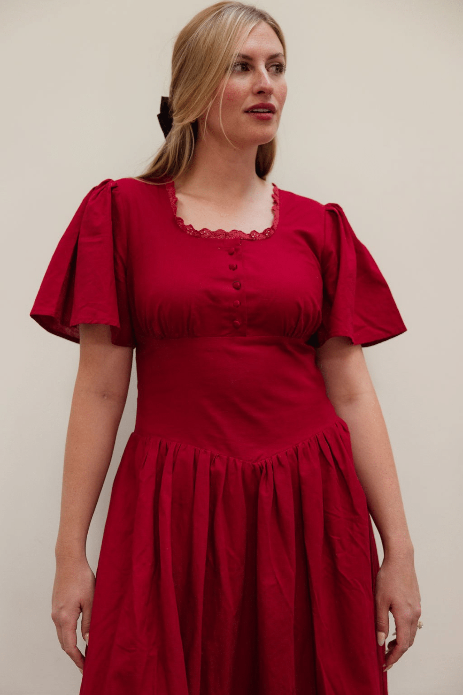 Red Cotton-Linen Dress | Comfy, Flattering, and Shapely | Small-Business-Made S Red Cotton-Linen Dress | Comfy, Flattering, and Shapely | Small-Business-Made S