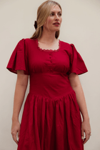 cotton on red dress Gathered Cotton Midi Dress (Women)