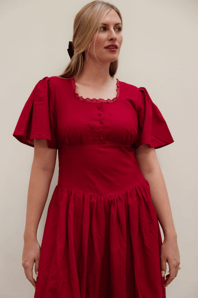 Hymn Dress in Cherry | Red Cotton Dress - Poet Dresses