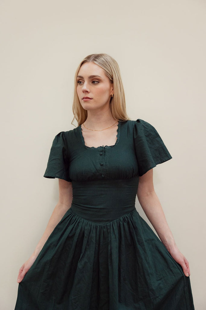 Hymn Dress in Forest | Green Cotton Dress - Poet Dresses