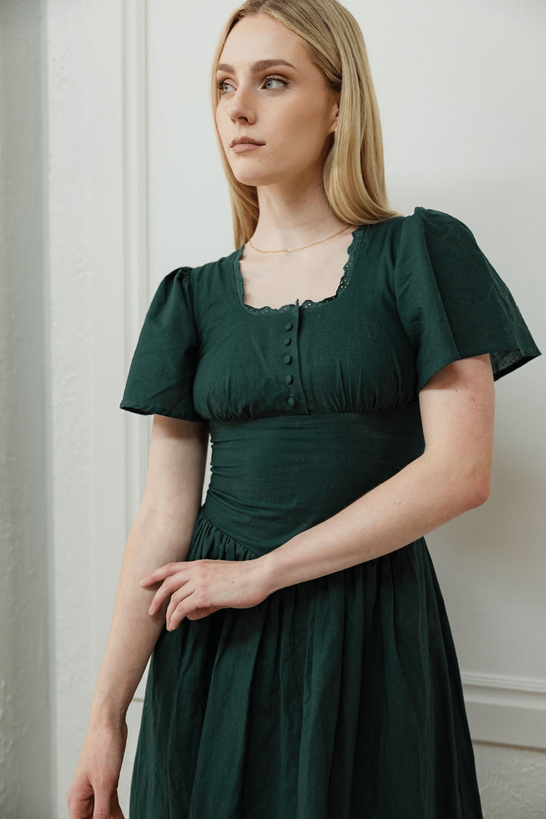 green green dress original Green Cotton-Linen Dress | Comfy, Flattering, and Shapely