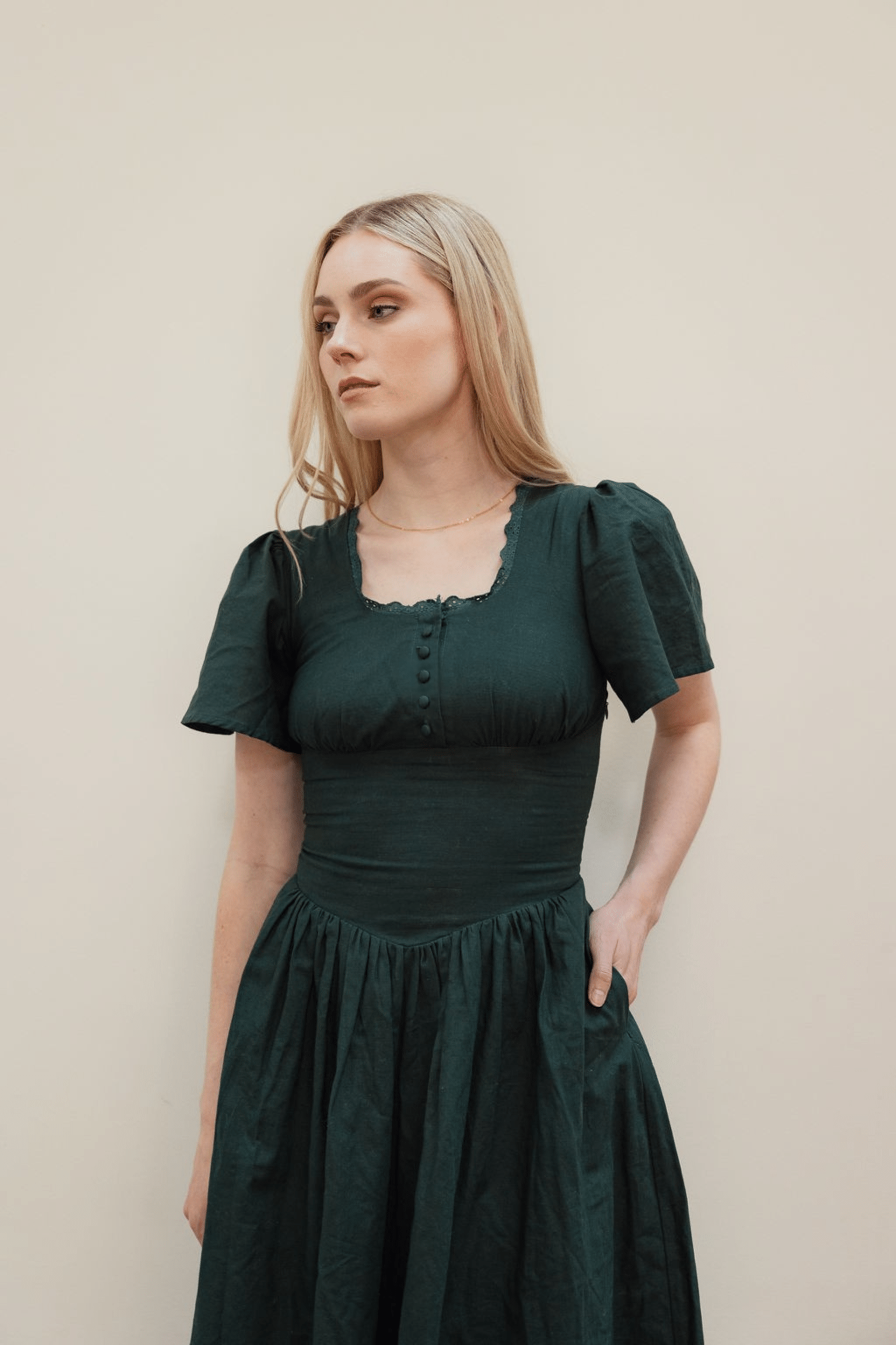 Green Cotton-Linen Dress | Comfy, Flattering, and Shapely | Small-Business-Made Poet Dresses Green Cotton-Linen Dress | Comfy, Flattering, and Shapely | Small-Business-Made Poet Dresses