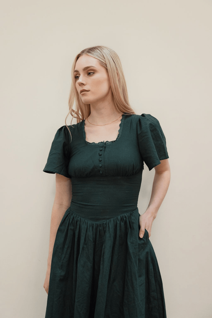 Hymn Dress in Forest | Green Cotton Dress - Poet Dresses