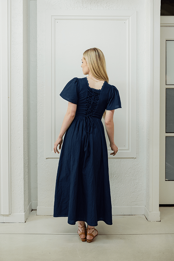 Navy Cotton-Linen Dress | Comfy, Flattering, and Shapely | Small-Business-Made XL Navy Cotton-Linen Dress | Comfy, Flattering, and Shapely | Small-Business-Made XL