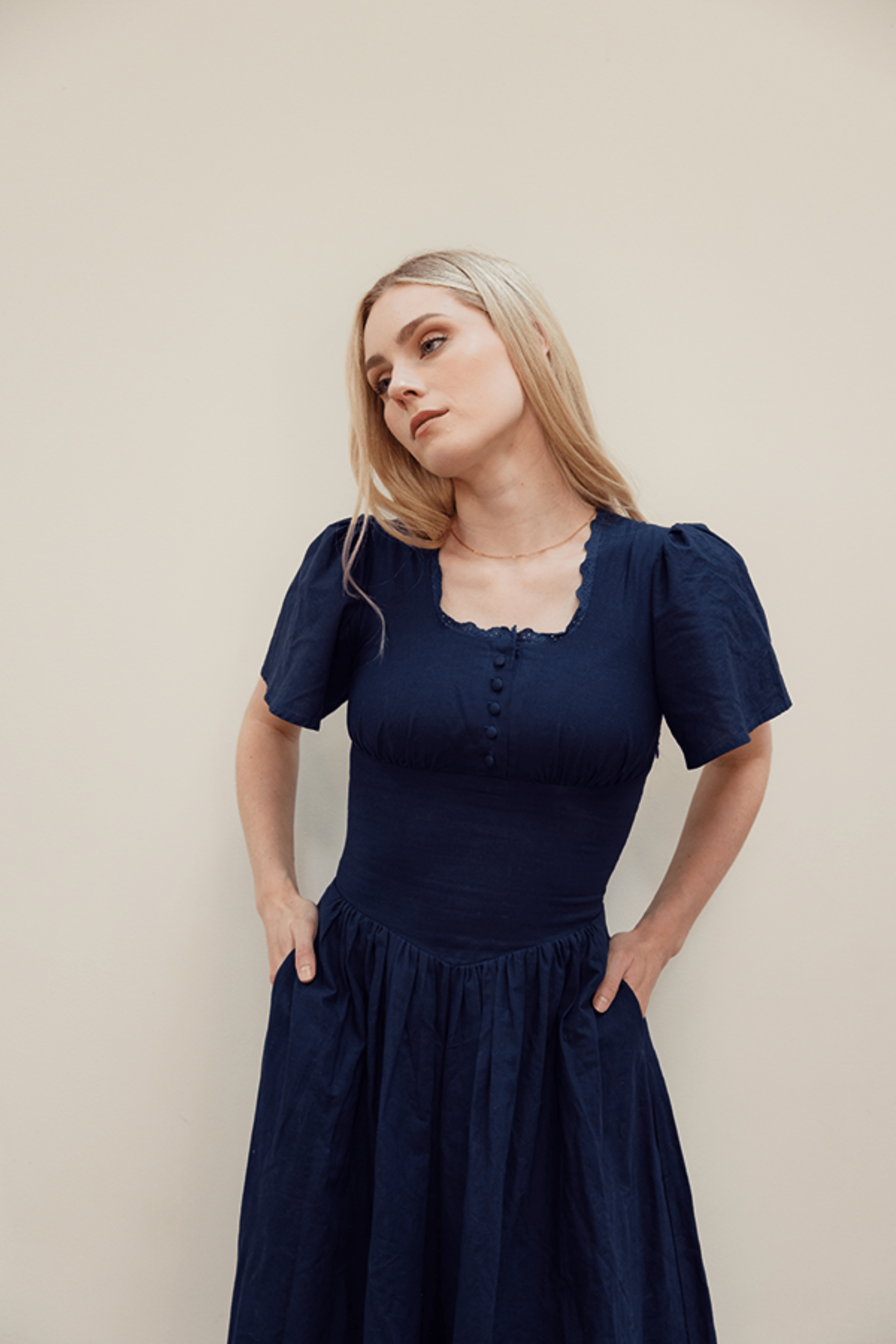 Navy Cotton-Linen Dress | Comfy, Flattering, and Shapely | Small-Business-Made XL Navy Cotton-Linen Dress | Comfy, Flattering, and Shapely | Small-Business-Made XL