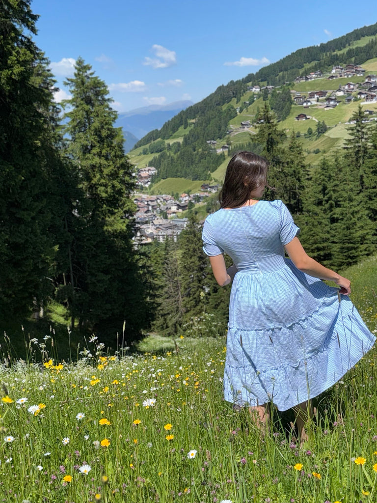 Limerick Dress in Gingham Sky | Baby Blue Midi Dress - Poet Dresses