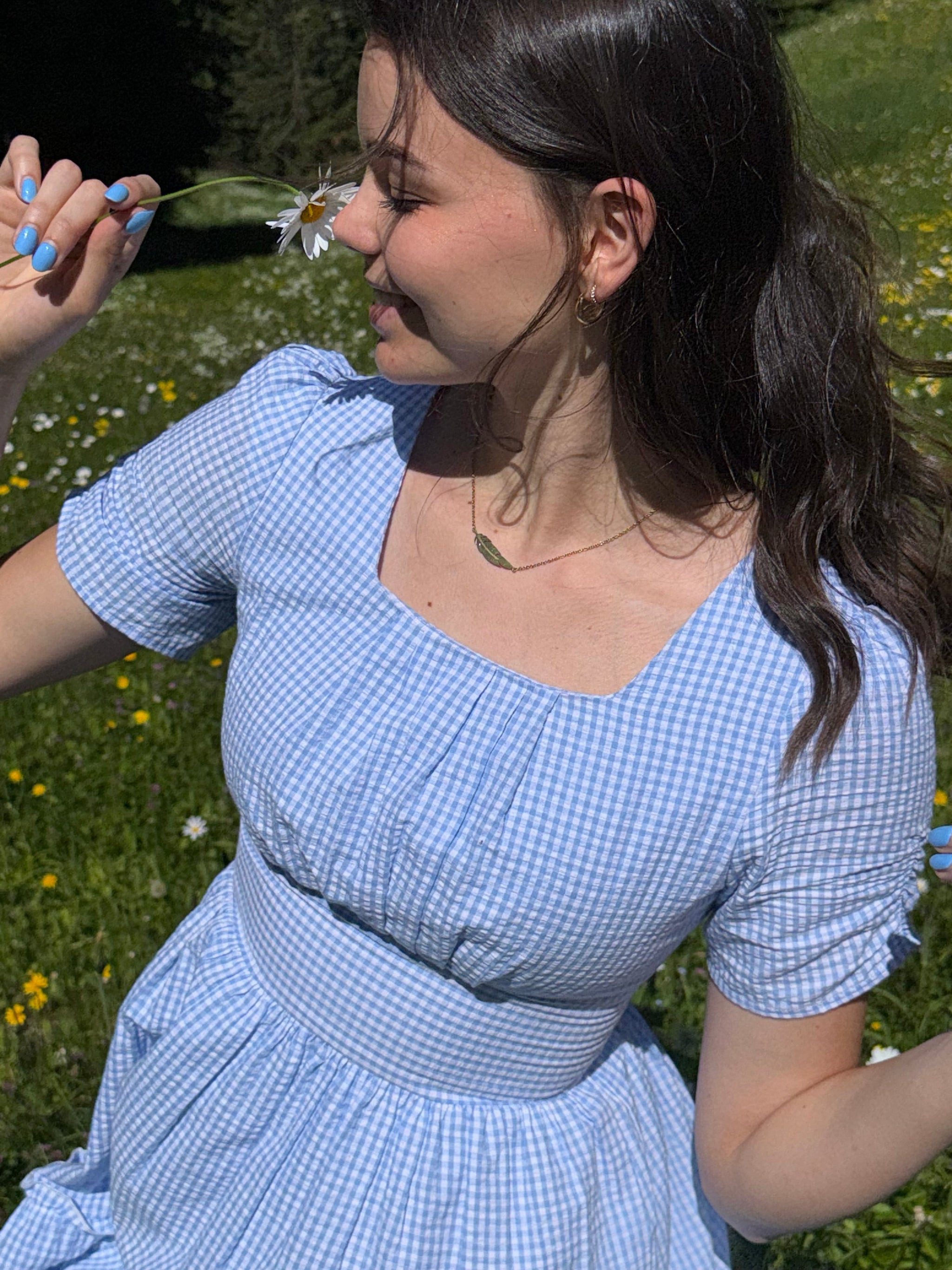 Sky Blue Midi Dress | Flowy, Square Neckline | Gingham Pattern Poet Dresses Sky Blue Midi Dress | Flowy, Square Neckline | Gingham Pattern Poet Dresses