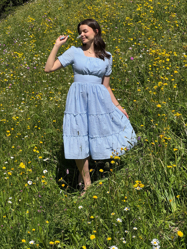 Limerick Dress in Gingham Sky | Baby Blue Midi Dress - Poet Dresses