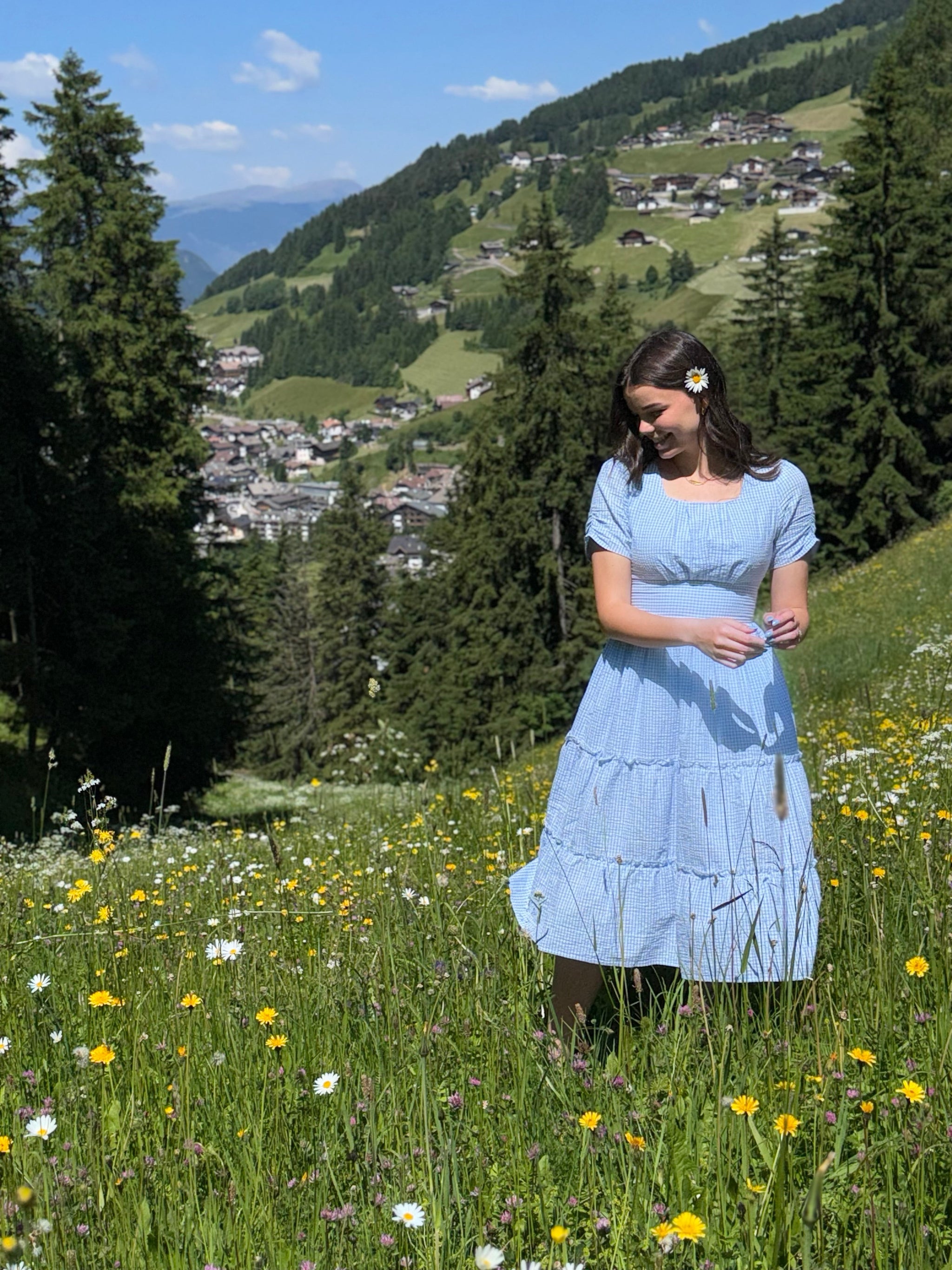 Sky Blue Midi Dress | Flowy, Square Neckline | Gingham Pattern Poet Dresses Sky Blue Midi Dress | Flowy, Square Neckline | Gingham Pattern Poet Dresses