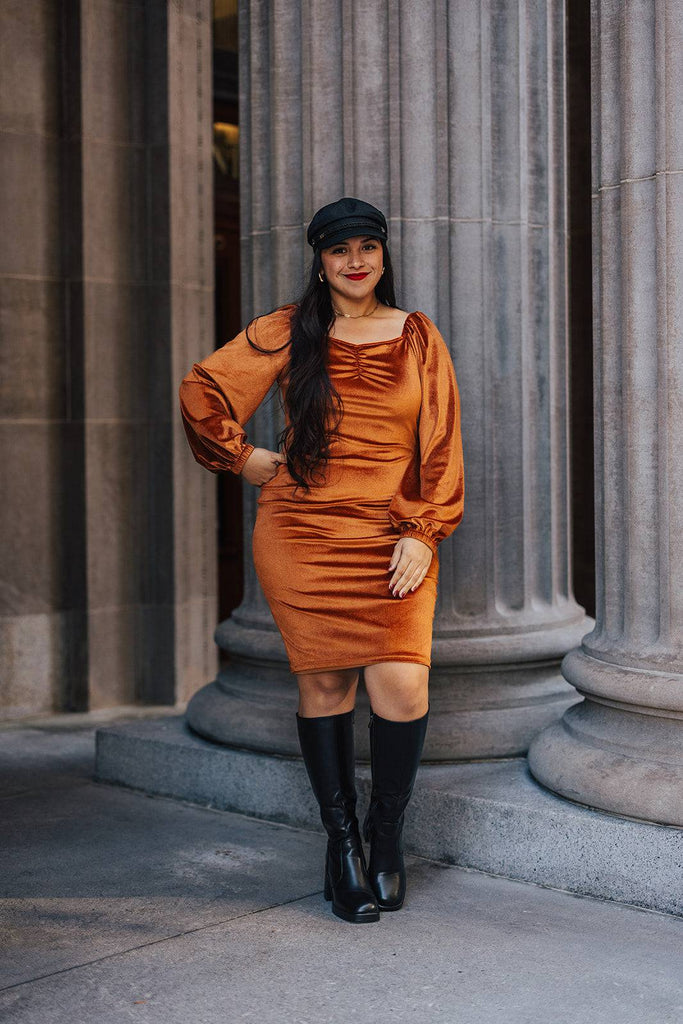 Nonet Dress in Caramel | Bishop Sleeves Dress - Poet Dresses
