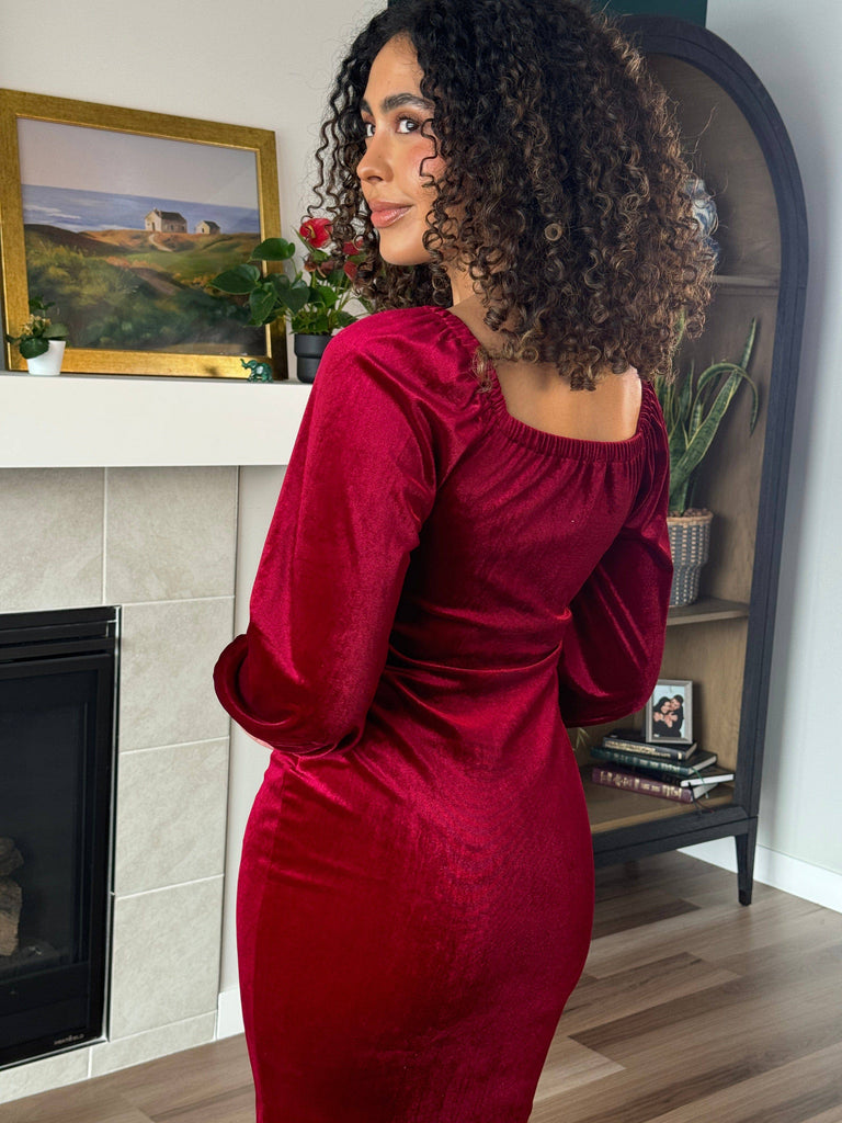 Nonet Dress in Red Wine | Bishop Sleeves Dress - Poet Dresses