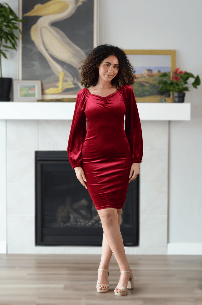 Nonet Dress in Red Wine | Bishop Sleeves Dress - Poet Dresses