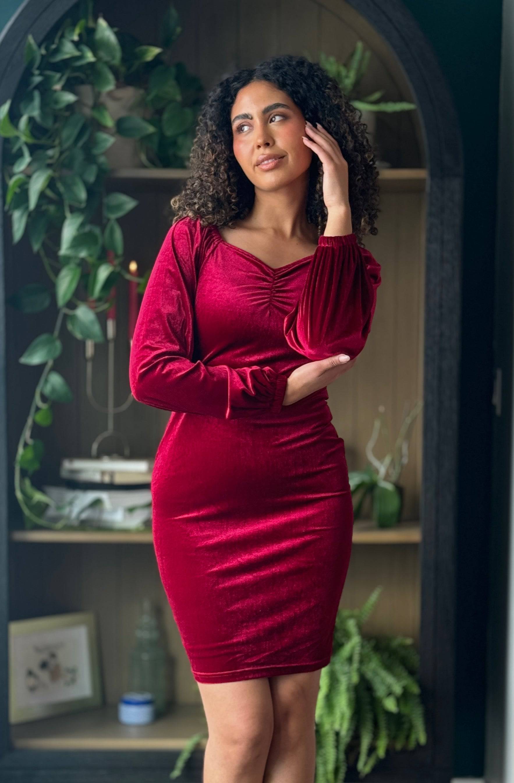 Nonet Dress in Red Wine | Bishop Sleeves Dress S / Red Wine