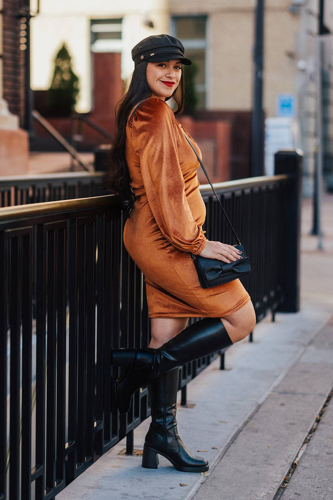 Nonet Dress in Caramel | Bishop Sleeves Dress - Poet Dresses
