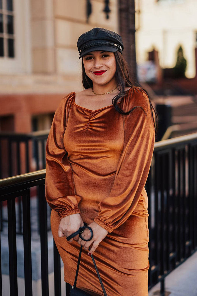 Nonet Dress in Caramel | Bishop Sleeves Dress - Poet Dresses
