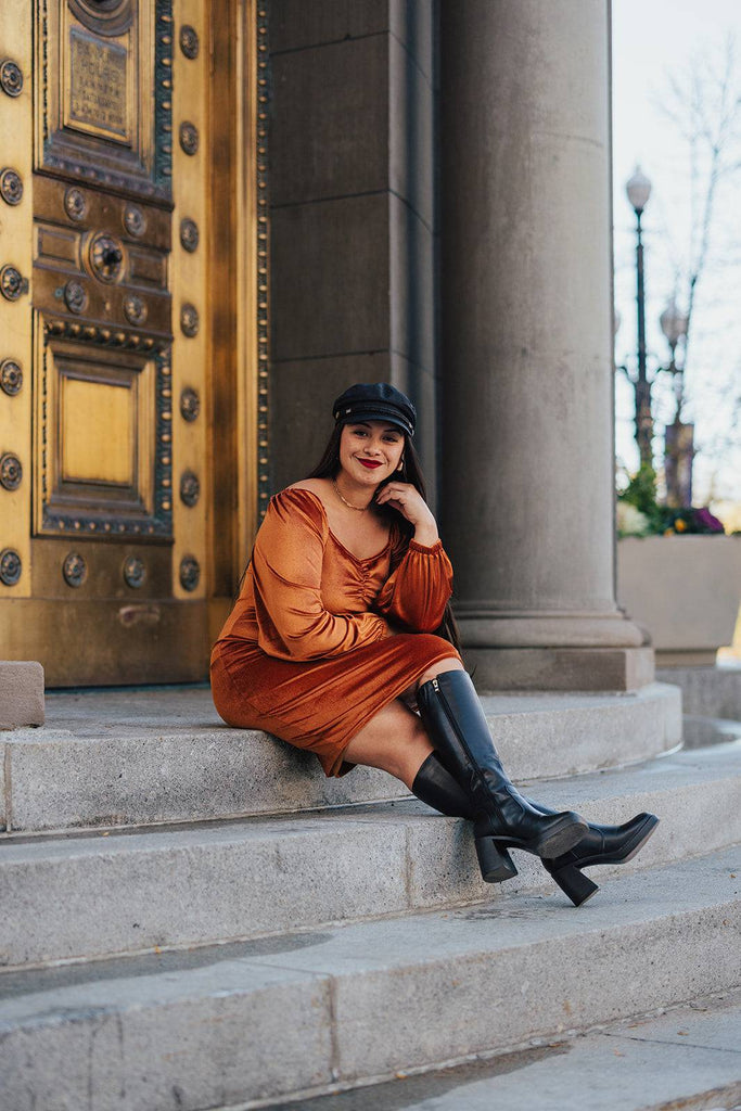 Nonet Dress in Caramel | Bishop Sleeves Dress - Poet Dresses