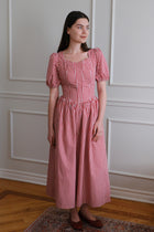 PREORDER Espinela Dress in Cherry Gingham | Ribbed Red Midi-Dress