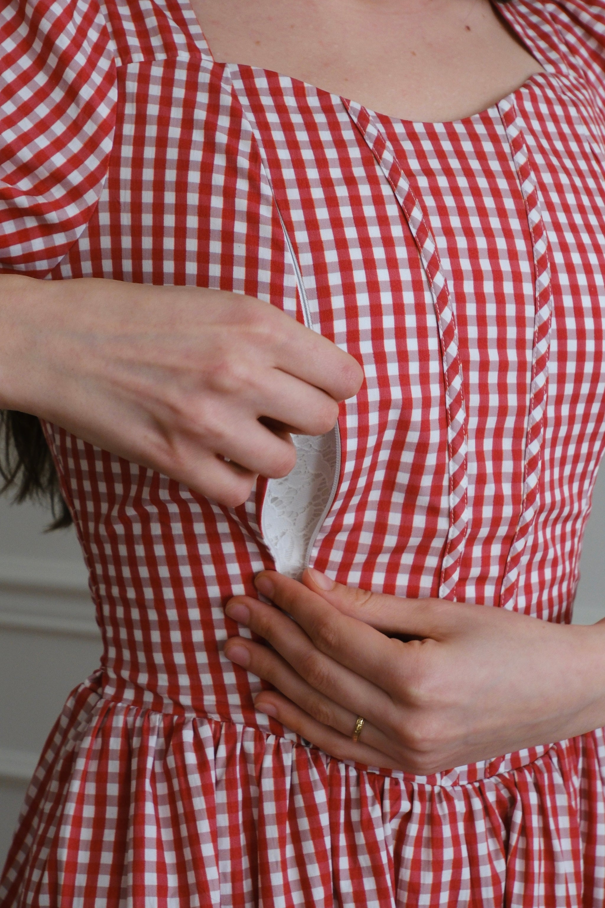 Espinela Dress in Cherry Gingham | Ribbed Red Midi-Dress – Poet
