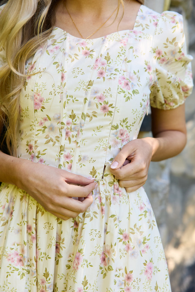 PREORDER Espinela Dress in Cream | Ribbed Floral Midi - Dress - Poet Dresses