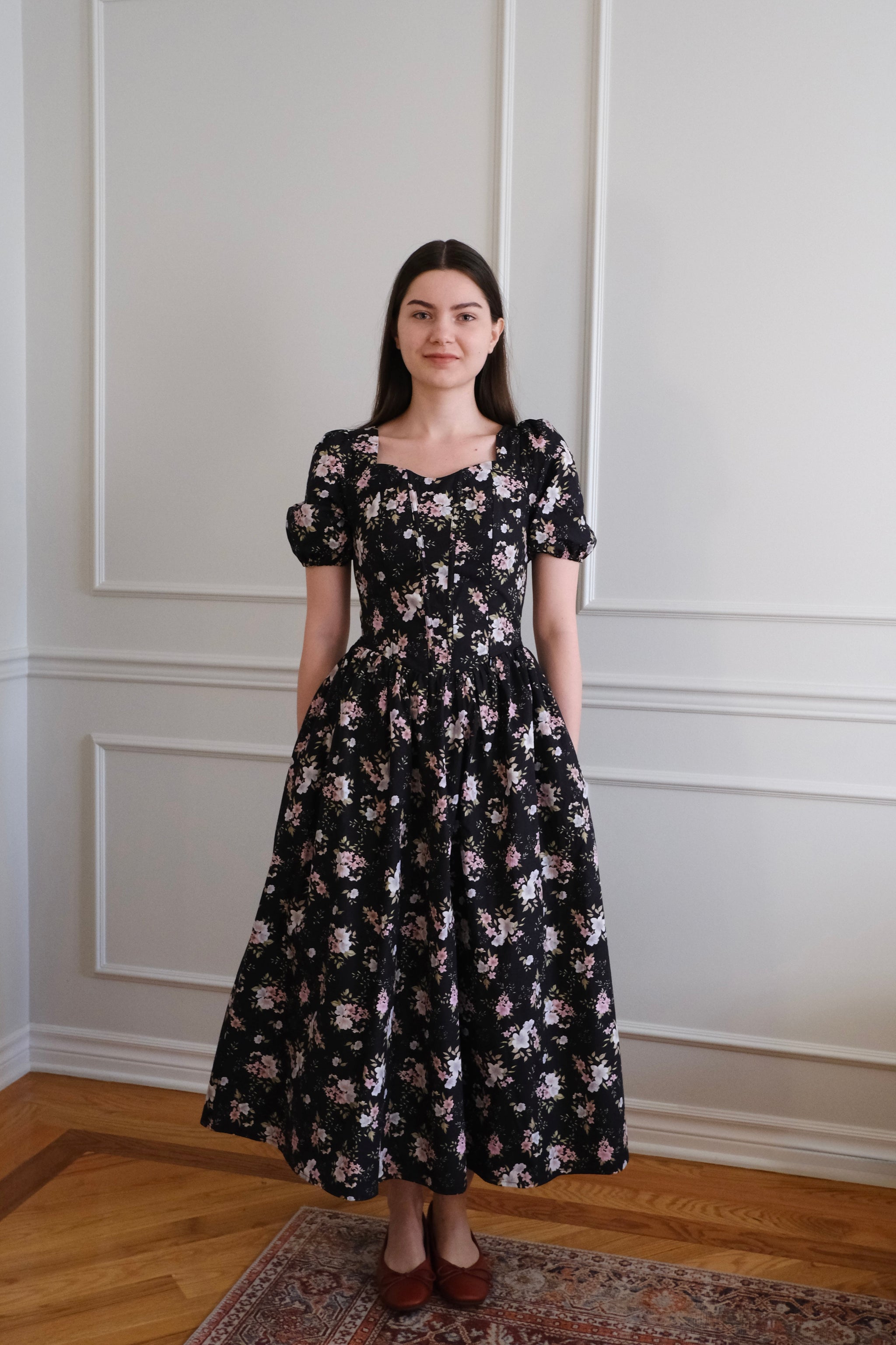 ribbed floral dress Floral Ribbed Ruffle Sleeve Dress