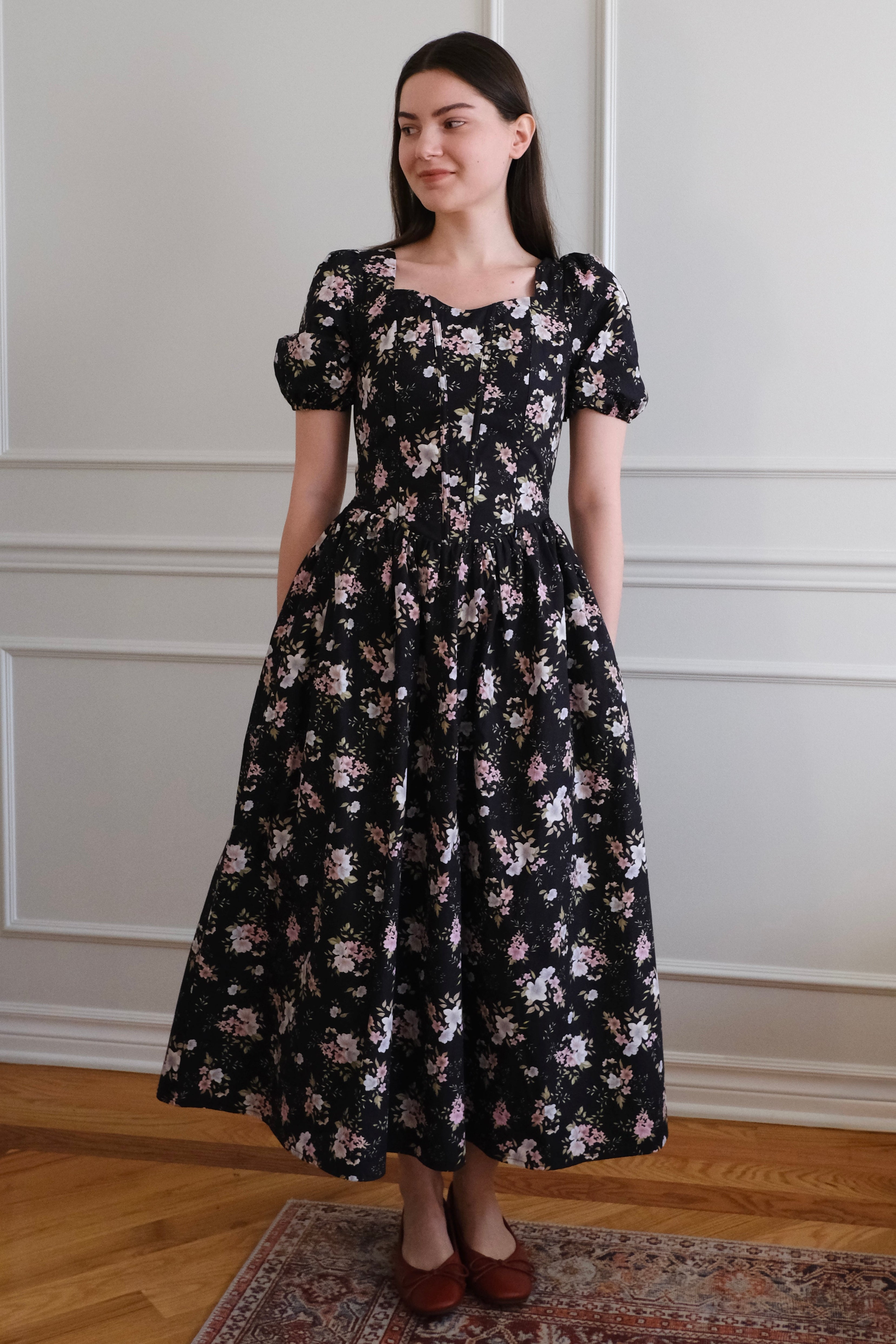 Espinela Dress in Floral Noir
