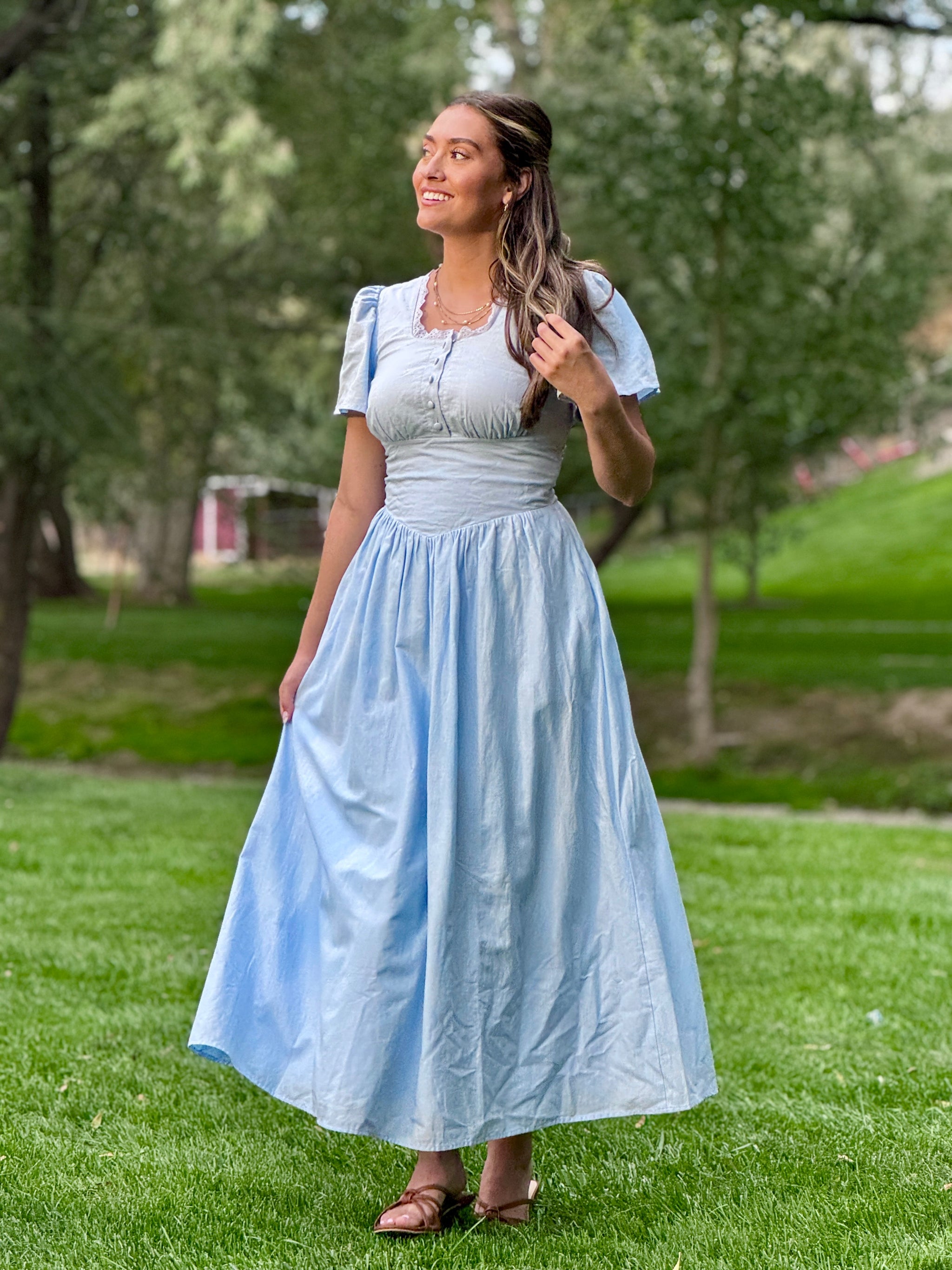 Baby blue Cotton-Linen Dress | Comfy, Flattering, and Shapely