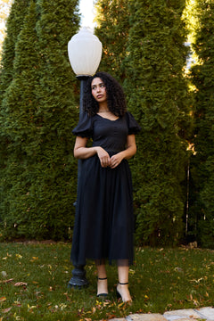 black ballerina modest evening cocktail wedding guest