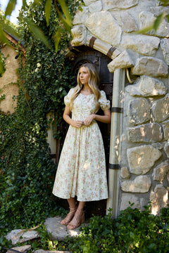 Espinela Dress in Cream | Ribbed Floral Midi-Dress Espinela Dress in Cream | Ribbed Floral Midi-Dress