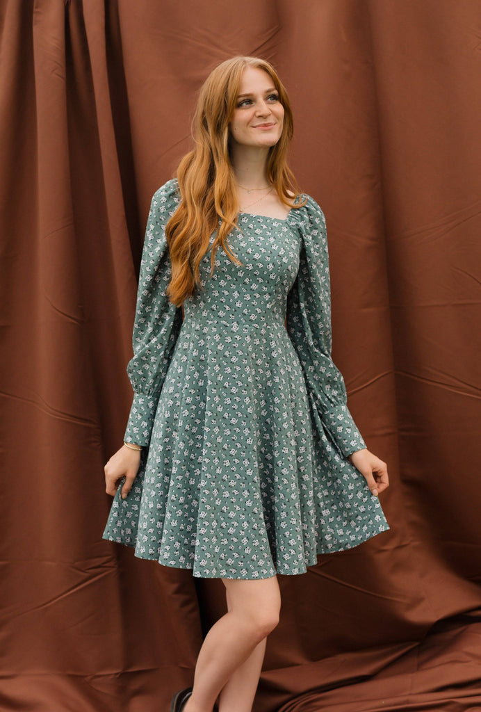 Rispetto Dress in Sea Foam | Long Sleeve Square Neck Dress - Poet Dresses