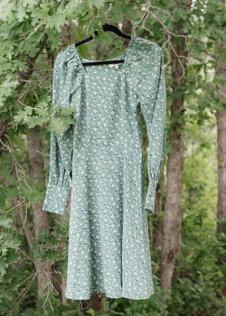 Rispetto Dress in Sea Foam | Long Sleeve Square Neck Dress - Poet Dresses