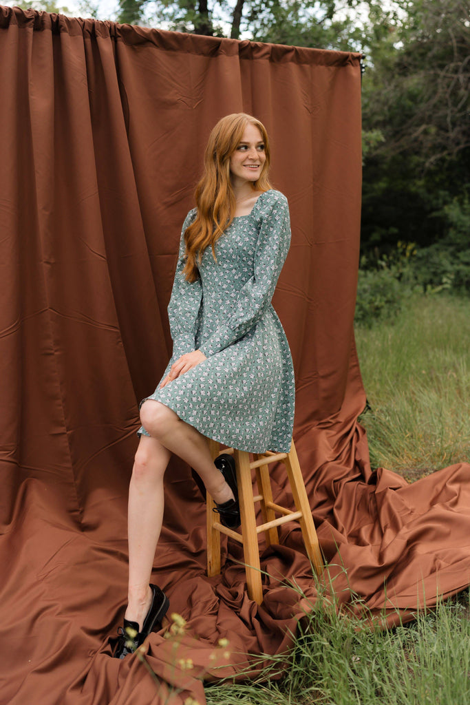 Rispetto Dress in Sea Foam | Long Sleeve Square Neck Dress - Poet Dresses